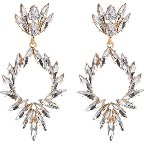 ZHINI 2021 Luxury Colorful Crystal Statement Earrings for Women Boho Vintage Gold Color Hollow Dangle Drop Earring Jewelry Gift