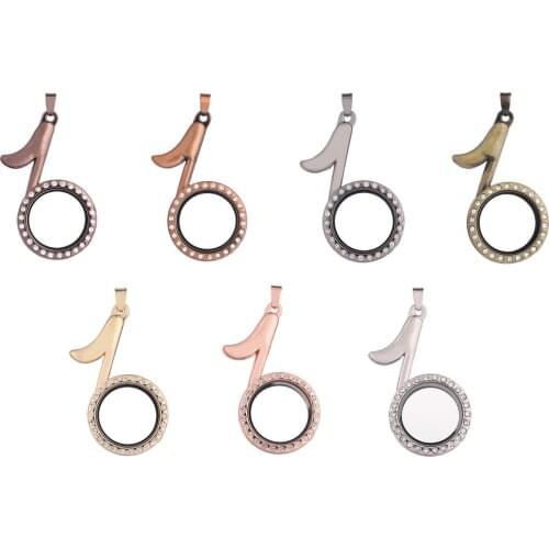 1pcs Alloy musical note Rhinestone Magnetic Glass Locket Living Memory Floating Charm pendant locket for necklace women Jewelry