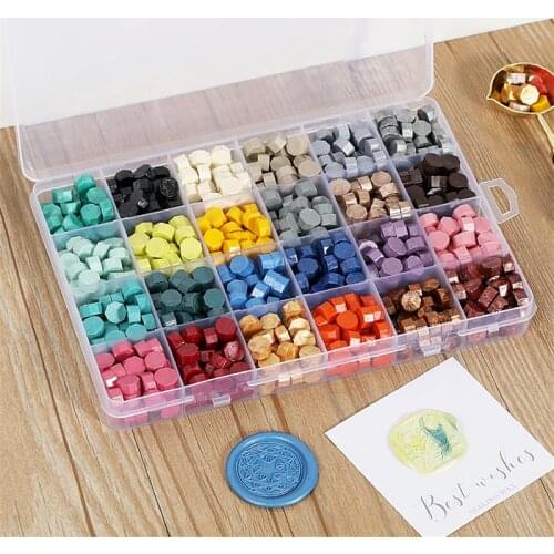 10/15/24 Grids DIY Gold Wax Seal Box Set for Sealing Beads for Envelope Wedding Packaging Gifts Business Scrapbooking Stamping