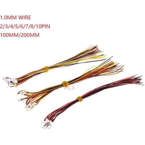 10PCS 100MM/200MM SH 1.0 2/3/4/5/6/7/8/9/10 pin female plug connector with wire 1.0MM 2p/3p/4p/5p/6p/7p/8p/9p/10p cable SH1.0
