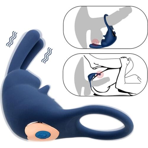 10 Speeds Clitoris Stimulation Massager Vibrator Sex Toy for Men Couple Delay Ejaculation Penis Ring Vibrating Cock Rings