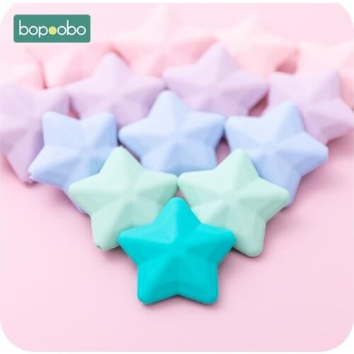 Bopoobo 10pcs Food Grade Star Silicone Beads For Kids Pendant Baby Silicone Teether Tiny Rodent Nursing Accessories Children Toy