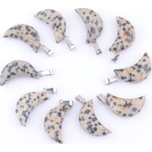 Wholesale 10Pcs/Lot Moon Pendant Dalmation Jaspers Natural Stone Beads For Earrings Necklaces Bracelet DIY Jewelry Making QV0235