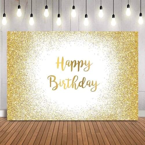 7x5ft Gold Glitter Happy Birthday Backdrop for Women Girls Bday Party Banner Decorations Glitter Bday Photography Background
