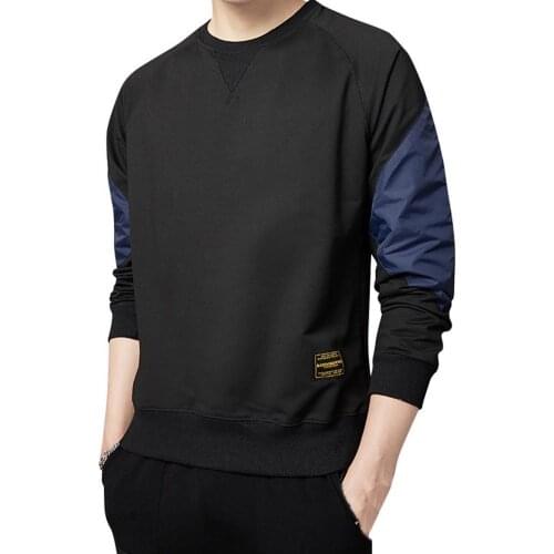 Mens Shirts Tops Casual Long Sleeve Patchwork O Neck Zip Pocket Loose Sweatshirt T-shirt Top Male Black Grey Tees Men Clothing