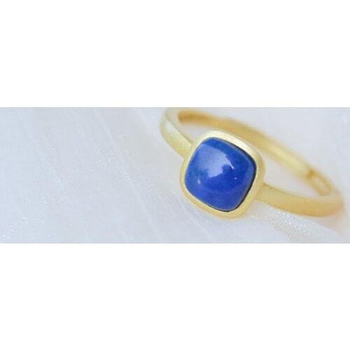 Natural Hetian Jade Lapis Lazuli Ring S925 Sterling Silver Jade Square Ring Simple Big Name Classic All-Match Jewelry