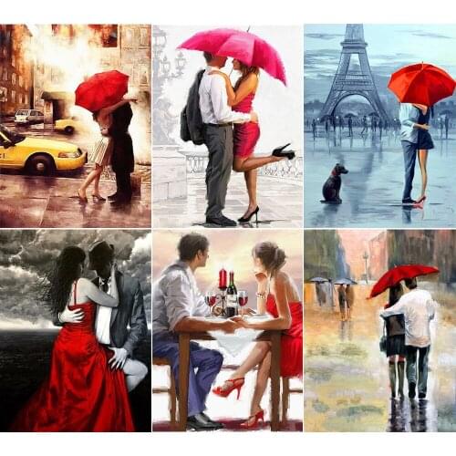 5D DIY Diamond Painting Couple Red Umbrella Full Rhinestone Portrait Inlaid Diamond Embroidery Mosaic Home Decoration Gift