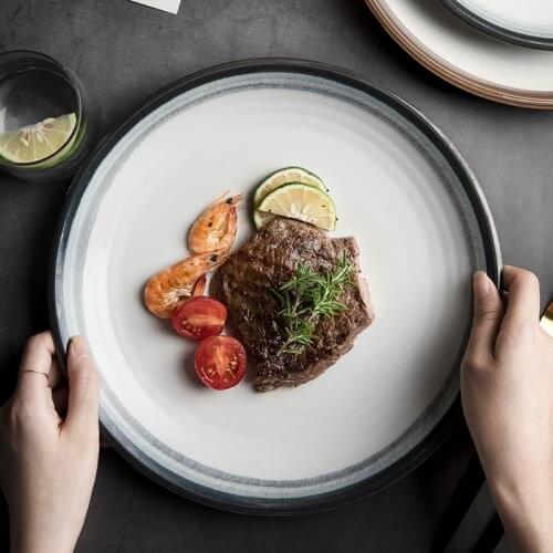 Creative Western Steak Dinner Plates Round Food Plate Ceramic Tableware Fruit Dessert Dish Kitchen Dishes Home Pasta Dinnerware