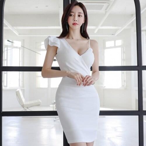 Summer Dress White Evening Elegant Vintage Ruffles Women Dresses Bodycon Bandage Mini Club Sundress Party Sexy Korean Clothes
