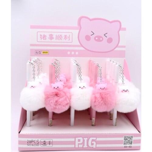 Cute Pig Hair Ball Plush Pendant Gel Pen Cartoon Unicorn 0.5 mm black Ink neutral Pen Stationery gift School Supplies