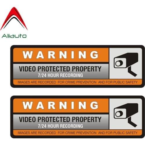 Aliauto 2 X Cover Scratch Car Sticker Warning Video Protected Property Accessories Waterproof PVC Decal for Nissan Kia,14cm*5cm
