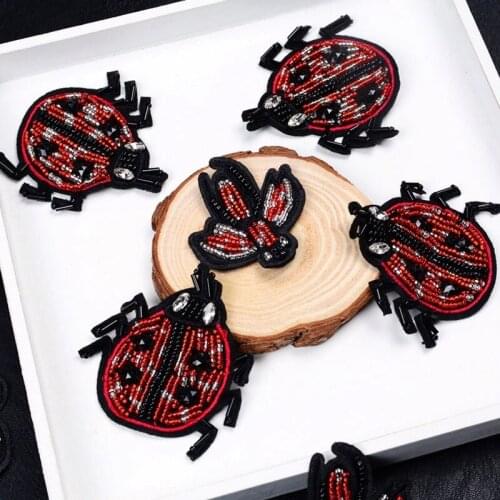 Redladybug rhinestones bead brooch patches applique vintage crystal fabric sew on patch fashion clothing bags decoration patch