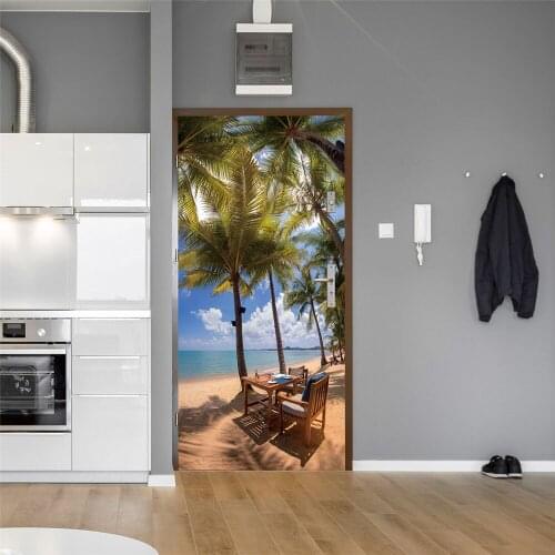 77x200cm Island Camping Holiday Door Stickers Waterproof Wallpapers DIY Removable Murals Self-adhesive Home Wallpaper Decoration