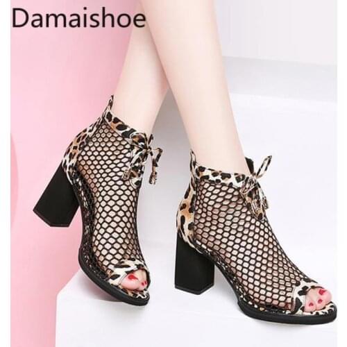 Spring New Women Leather Shoes Versatile Fashionable Chunky Heel Spring Shoes Peep Toe Pumps Womens Shoes Mesh Breathable Shoes