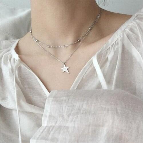 New Fashion Exquisite Double Round Bead Stars 925 Sterling Silver Jewelry Personality Clavicle Chain Necklaces N066