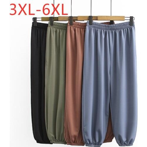 New 2021 summer Korea plus size long shake pants for women large loose casual pencil trousers blue green black 3XL 4XL 5XL 6XL