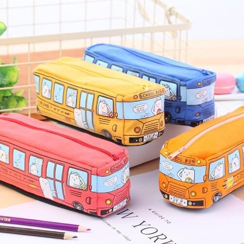 Creative Cartoon Primo School Bus Pen Bag Kawaii Large Capacity Bus Pencil Pouch