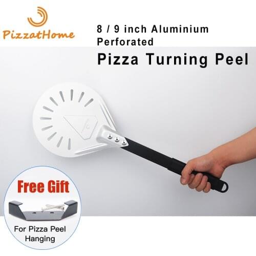 PizzAtHome 8/ 9 Inch Turning Pizza Peel Perforated Pizza Shovel Aluminum Pizza Peel Paddle Short Pizza Tool Non-Slip Handle
