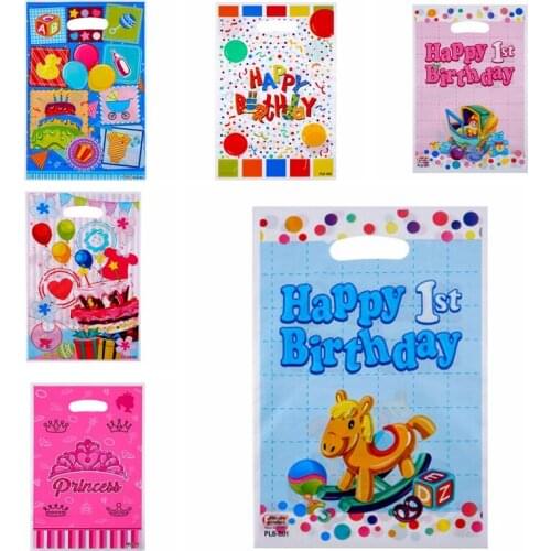 Cartoon Pattern Happy Birthday Plastic Gifts Bags Donuts Prince Princess Baby Shower Loot Bag Birthday Party Supplies Decoration