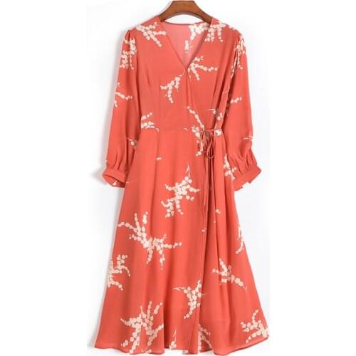 Women Summer Silk Dress V neck black white Vintage Natural silk dresses Elegant Dress Casual real silk floral wrap style dress