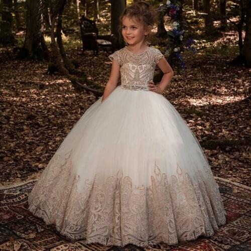 Flower Girl Dresses First Communion Dresses for Girls Beaded Applique Kids Evening Gowns