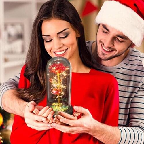 Valentines Day Gift Beauty and Beast Flower Eternal Rose In Glass Dome Led Lamp Decoration Best Mom Girlfriend Gift