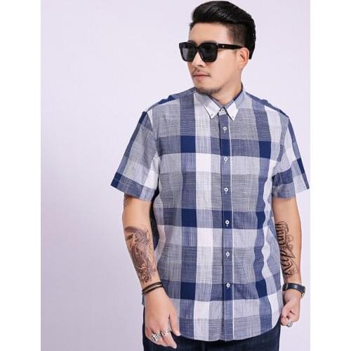 Plus 8XL 6XL 5XL Short Sleeve Shirt Men Clothes Summer Mens Shirts Casual Slim Fit Plaid Camisa Masculina Cotton Chemise Homme
