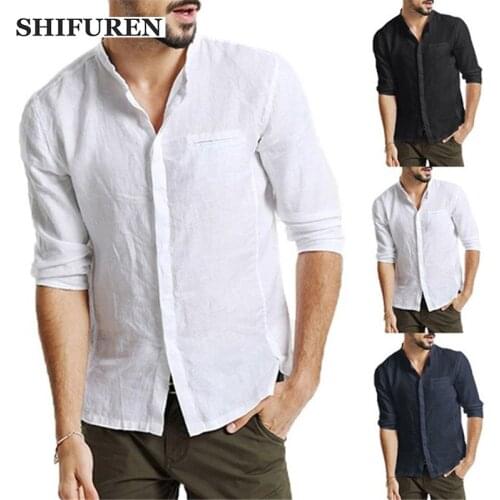 SHIFUREN Mens Half Sleeve Linen Cotton Shirts Button Down Soft Breathable Male Casual Blouse Tops Streetwear Plus Size M-XXXL
