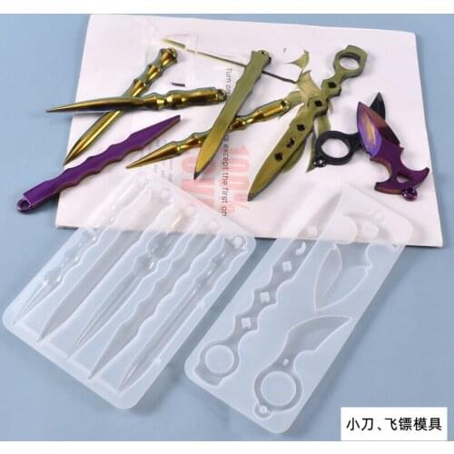 Self Defence Dagger Mold Anti-Wolf Weapons Sword Silicone Mold Sword Axe Tacticals Pen Pendant Mold Jewelry Making Tools