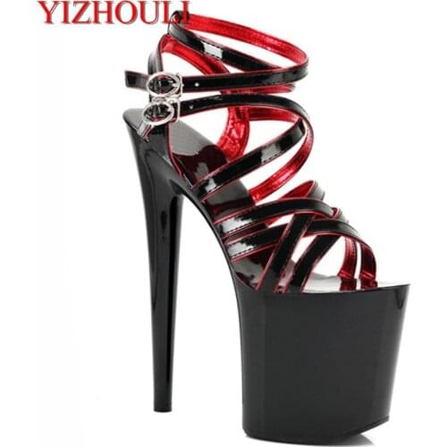 Classics Black Sexy Open Toe Sandals Super-elevation 20cm High-Heeled Sandals Ladys 8 Inch Sexy Gladiator Shoes 20cm