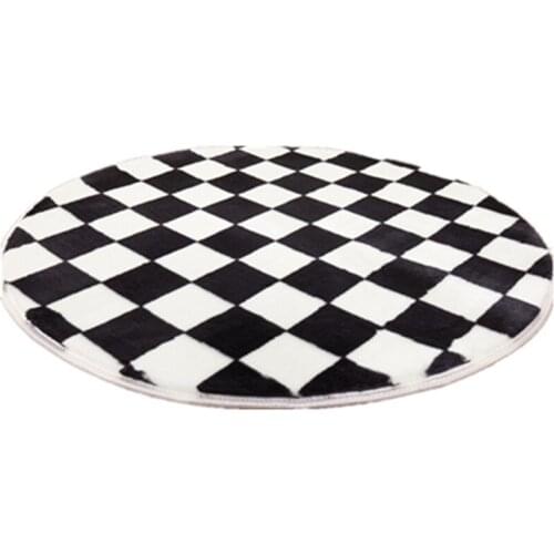 Modern Plaid Carpet Bedroom Living Room Round Soft Floor Mat