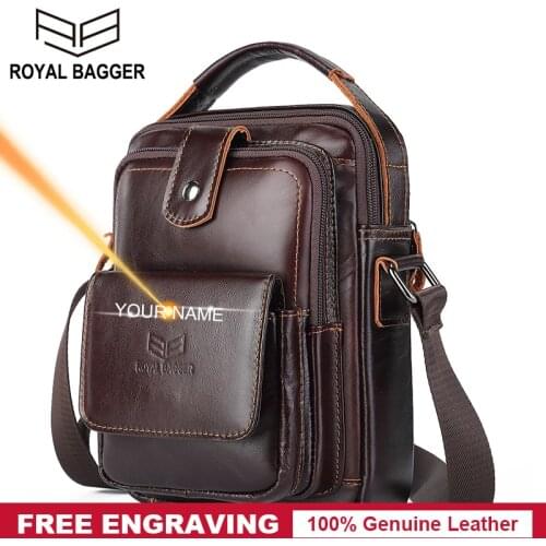 Royal Bagger Men Shoulder Bag Real Genuine Cow Leather Man Small Messenger Bags Business Retro Fahshion Sling Handbag Cowhide