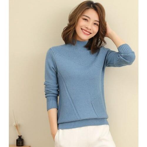 Half-High Neck Sweater Womens Fall/Winter New Pullover Bottoming Shirt Loose Lazy Style Long-Sleeved Wild Thick Woolen Sweater