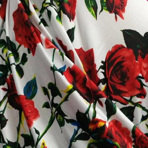 Good 4 Side Stretch Dress Fabric Cotton/Spandex knitted Fabric Red Rose Flower Print Fabric DIY Sewing Sport Clothing T-Shirt