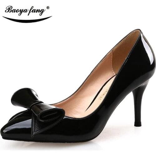 BaoYaFang White/Black/Red Patent Leather High heels Pumps women fashion shoes Pointed toe ladies office shoes woman wedding shoe