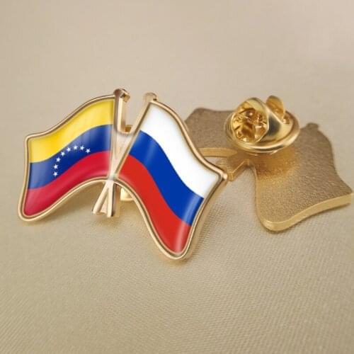 Venezuela and Russian Federation Crossed Double Friendship Flags Lapel Pins Brooch Badges