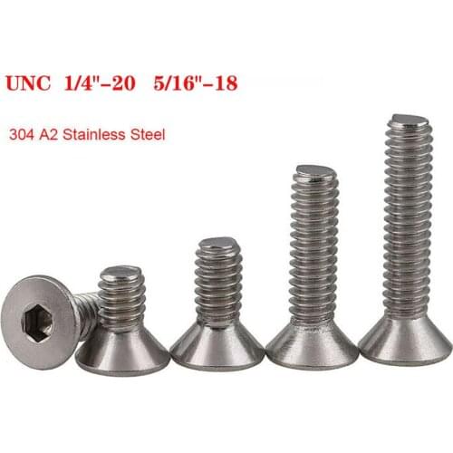 2Pcs-5Pcs 1/4"-20 5/16"-18 Hex Hexagon Socket Countersunk Screws UNC 304 Stainless Flat Head Allen Bolts