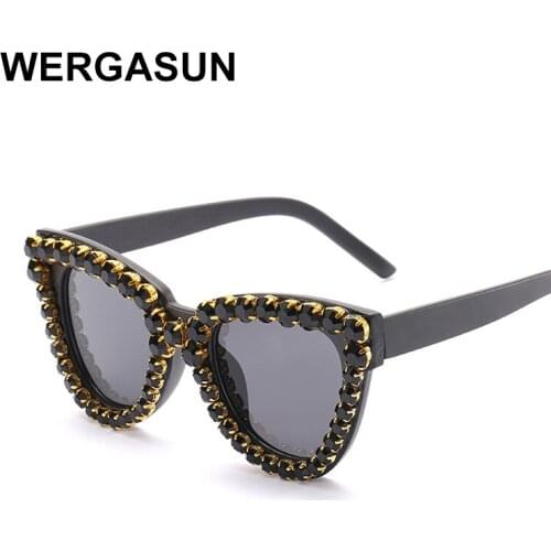 WERGASUN Oversized Sunglasses Women Luxury Brand glasses Colorful Rhinestone Cat Eyes Sunglasses Vintage Shades Eyewear Oculos