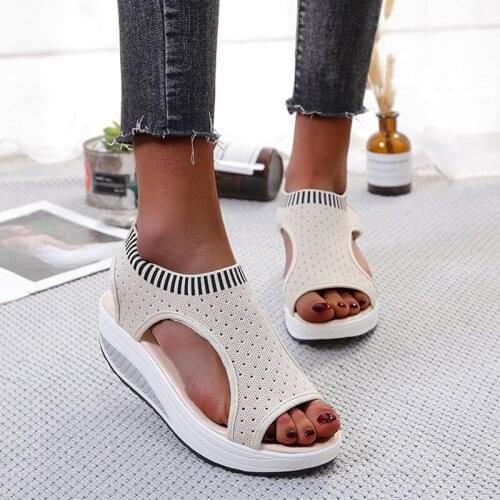 Women Shoes Stretch Sandals Summer Shoes Wedges Sandalias Mujer Femmes Chaussures sandalias Ortopedicas Mujer Black Plus Size 43