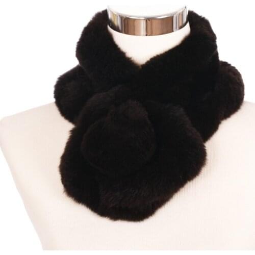 ZY86006-1 Hot Sale Women And Girls Fashion Lovely Knitted Real REX Rabbit Fur With A PomponNeck Scarf Fur Accessory Rings
