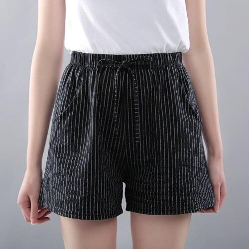 Women Shorts Summer 2021 Casual Stripe Drawstring High Waist Running Girls Cotton Cycling Female Loose Soft Cool Biker Shorts