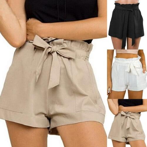 2020 Fashion Summer Solid Color Women Ruffled High Waist Belted Casual Harajuku Female Loose Shorts Short Pants with Pockets