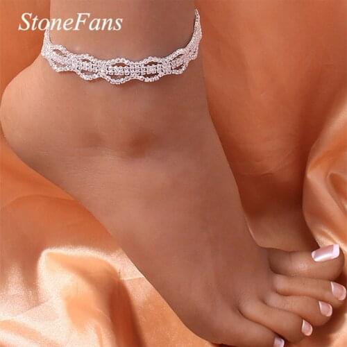 Stonefans Fashion Hollow Rhinestone Anklet Bracelet for Women Summer Beach Geometry Crystal Anklet Barefoot Chain Boho Jewelry