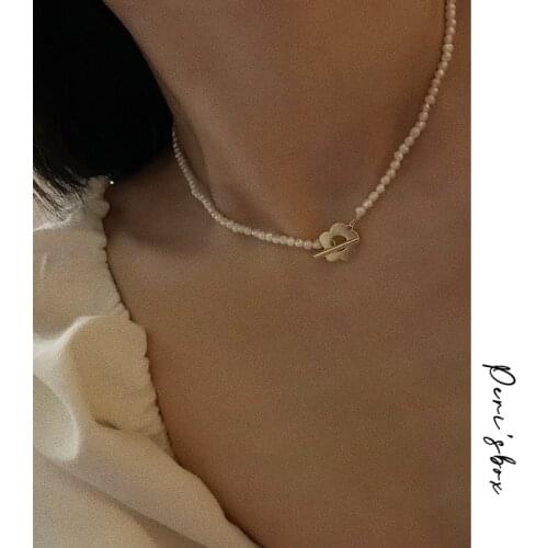 Perisbox Natural Freshwater Pearl Flower Charm Necklace Toggle Clasp 925 Sterling Silver Necklaces for Women Snake Bone Chokers