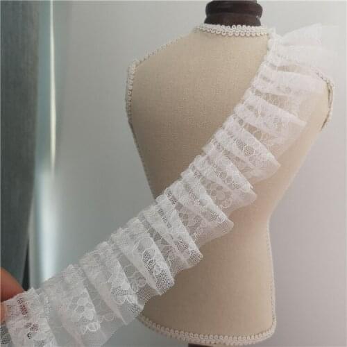 1Yards 91cm Pleated Lace Ribbon Guipure Trim 5cm Diy Sewing White Black Purple Lace Fabric Dress Decoration Craft Supplies KQ46