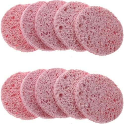10pcs Round Women Girls Facial Puff Natural Wood Fiber Face Care Washing Cleansing Clean Sponge Beauty Make Up Exfoliate Tools