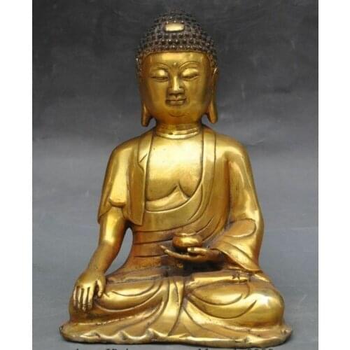 10" old tibetan buddhism bronze gilt sakyamuni Sakyamuni Tathagata Buddha statue