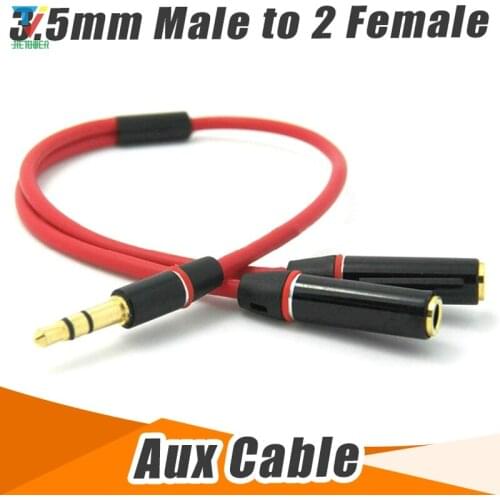 100pcs/lot 3.5mm male 1 to 2 female Metal branch red audio cable splitter earphone Lovers sweethearts aux cable wholesale cheap