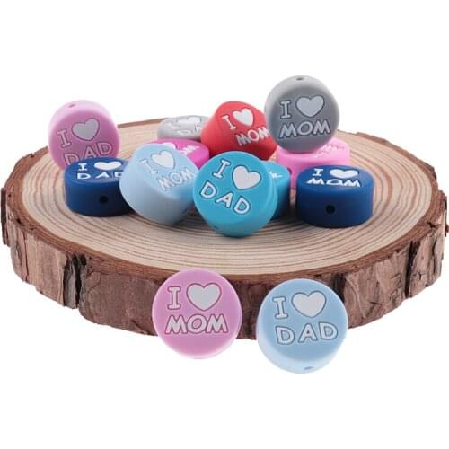 20pcs Silicone Teether Beads Baby Teething Toy Beads Silicone Bead Teethers BPA Free Cartoon Biter Toys For Babies I Love Dad