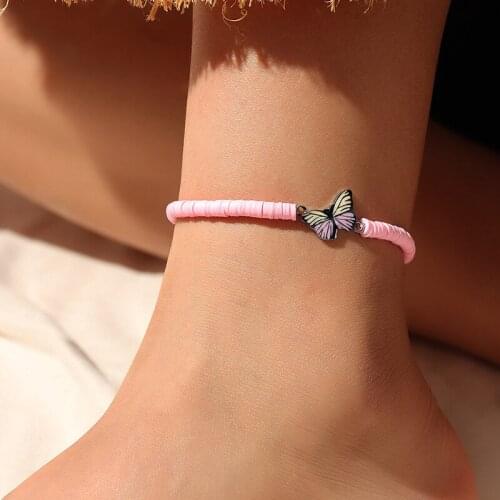 2020 Handmade Polymer Clay Discs Anklet Women Adjustable Elastic Bohemian Barefoot Sandals Ankle Bracelet Femme Foot Leg Jewelry